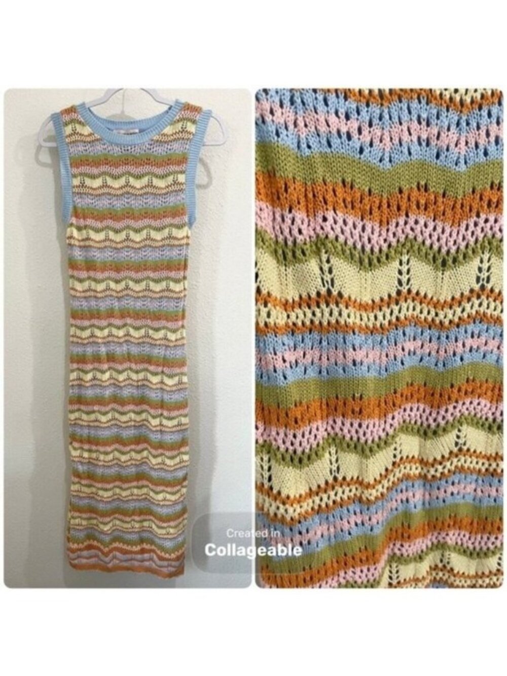 Willow & Wind Crochet Maxi Dress Boho Colorful Vintage Feminine Rainbow Stretch
